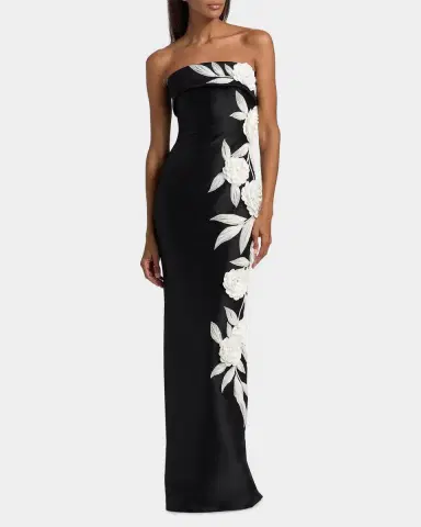 Badgley Mischka Floral-Embroidered Stretch Mikado Column Gown | Thumbnail 4 Badgley Mischka Floral-Embroidered Stretch Mikado Column Gown | Thumbnail 4