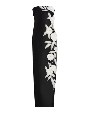 Badgley Mischka Floral-Embroidered Stretch Mikado Column Gown | Thumbnail 1 Badgley Mischka Floral-Embroidered Stretch Mikado Column Gown | Thumbnail 1