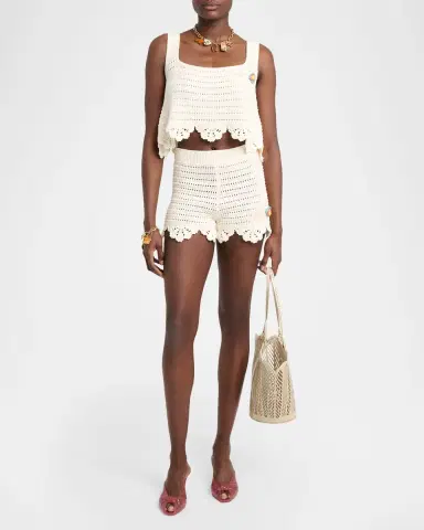 Chloé Organic Cotton Crochet Knit Shorts | Thumbnail 2