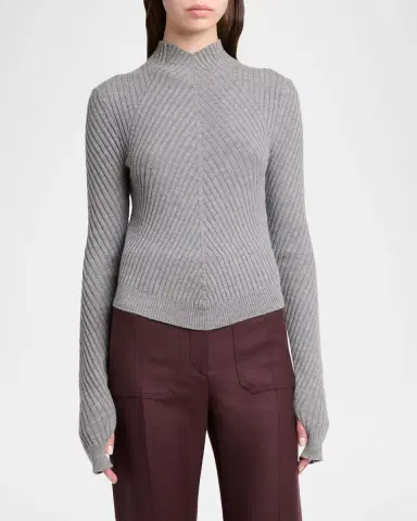 Victoria Beckham Mock-Neck Diagonal Ribbed Sweater | Thumbnail 4 Victoria Beckham Mock-Neck Diagonal Ribbed Sweater | Thumbnail 4