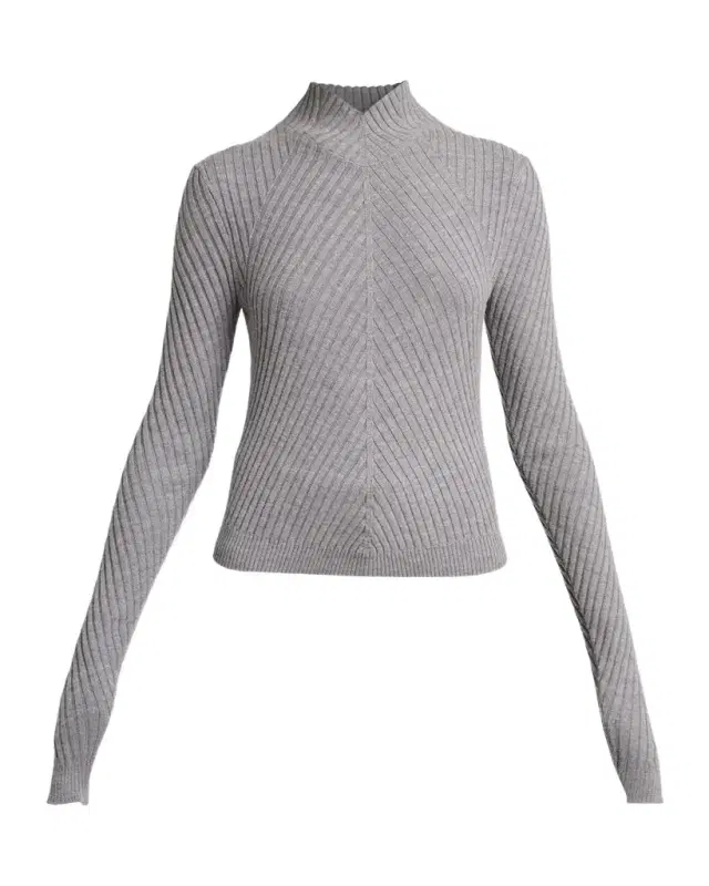 Victoria Beckham Mock-Neck Diagonal Ribbed Sweater