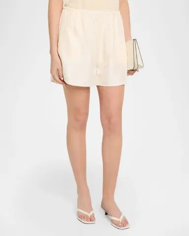TOTEME Monogram Embroidered Silk Pajama Shorts | Thumbnail 4 TOTEME Monogram Embroidered Silk Pajama Shorts | Thumbnail 4