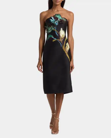 Badgley Mischka Floral Sheath Strapless Midi Dress | Thumbnail 2 Badgley Mischka Floral Sheath Strapless Midi Dress | Thumbnail 2