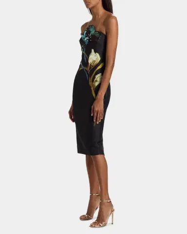 Badgley Mischka Floral Sheath Strapless Midi Dress | Thumbnail 7 Badgley Mischka Floral Sheath Strapless Midi Dress | Thumbnail 7