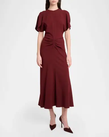 Victoria Beckham Bela Gathered Crepe Back Satin Midi Dress | Thumbnail 2