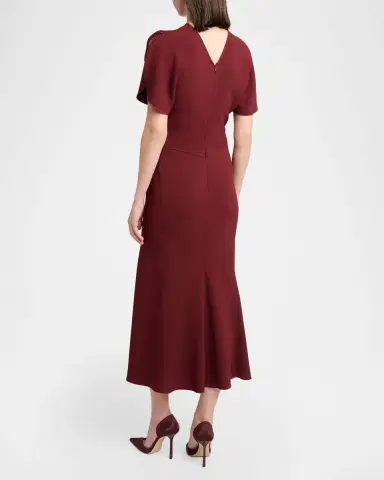 Victoria Beckham Bela Gathered Crepe Back Satin Midi Dress | Thumbnail 3
