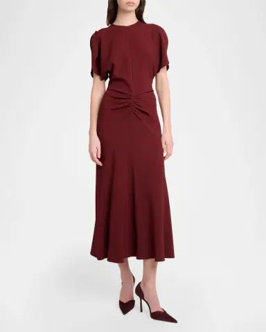 Victoria Beckham Bela Gathered Crepe Back Satin Midi Dress | Thumbnail 4