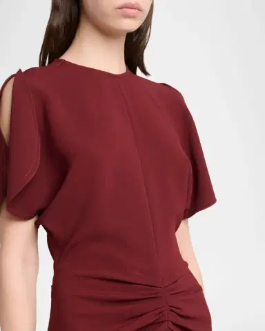 Victoria Beckham Bela Gathered Crepe Back Satin Midi Dress | Thumbnail 5