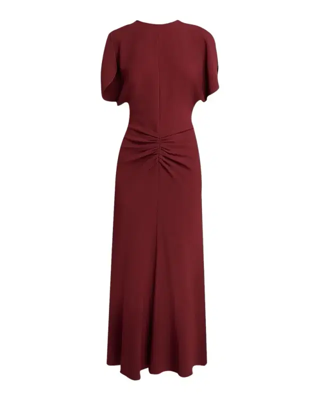 Victoria Beckham Bela Gathered Crepe Back Satin Midi Dress