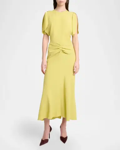 Victoria Beckham Bela Gathered Crepe Back Satin Midi Dress | Thumbnail 2 Victoria Beckham Bela Gathered Crepe Back Satin Midi Dress | Thumbnail 2