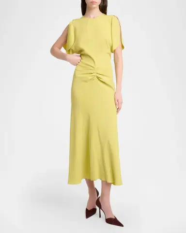 Victoria Beckham Bela Gathered Crepe Back Satin Midi Dress | Thumbnail 4 Victoria Beckham Bela Gathered Crepe Back Satin Midi Dress | Thumbnail 4