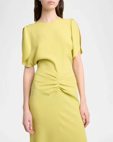 Victoria Beckham Bela Gathered Crepe Back Satin Midi Dress | Thumbnail 5 Victoria Beckham Bela Gathered Crepe Back Satin Midi Dress | Thumbnail 5