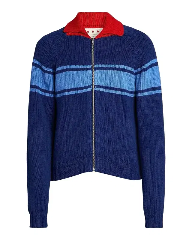 Marni Colorblocked Cotton Zip-Front Cardigan
