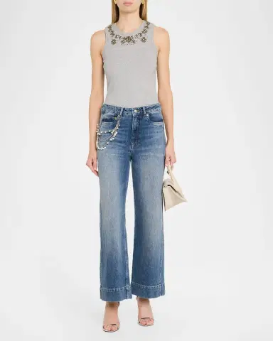 Cinq à Sept Pearly-Chain Cropped Wide-Leg Jeans | Thumbnail 2