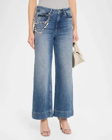 Cinq à Sept Pearly-Chain Cropped Wide-Leg Jeans | Thumbnail 4
