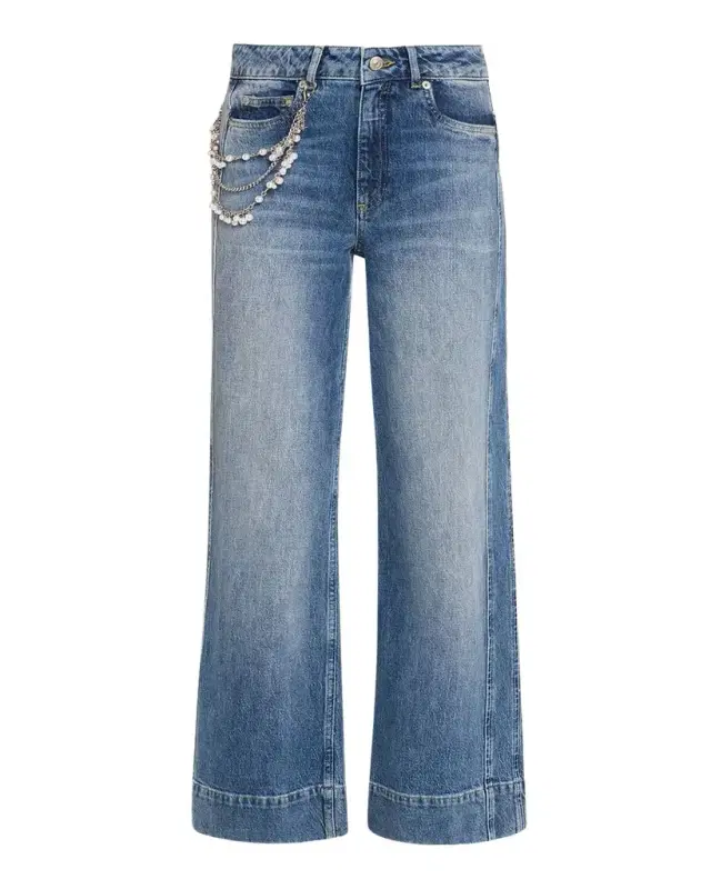 Cinq à Sept Pearly-Chain Cropped Wide-Leg Jeans