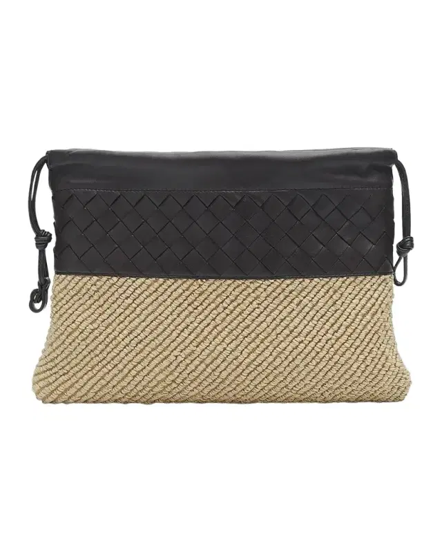 Bottega Veneta Intrecciato Leather & Raffia Clutch