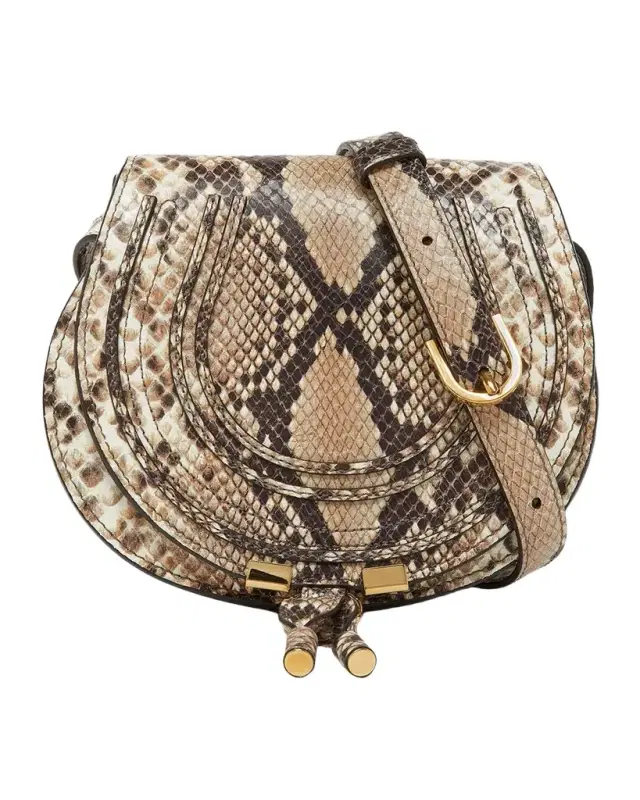 Chloe Marcie Small Snake-Embossed Printed Leather Saddle Bag