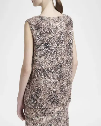 Kiton Plunging Sequined Knit Sleeveless Shirt | Thumbnail 3