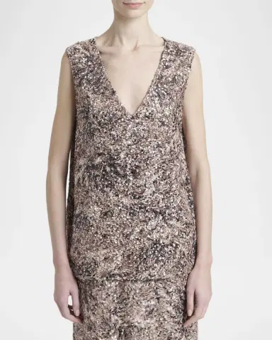 Kiton Plunging Sequined Knit Sleeveless Shirt | Thumbnail 4