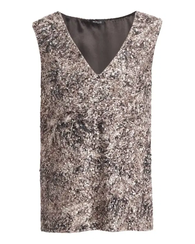 Kiton Plunging Sequined Knit Sleeveless Shirt