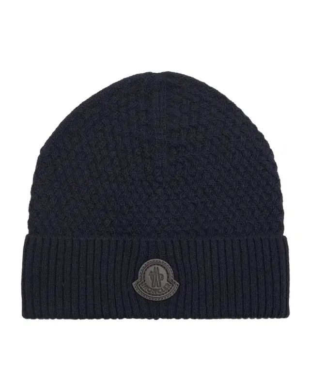 Moncler Men 's Textured Knit Logo Beanie Hat