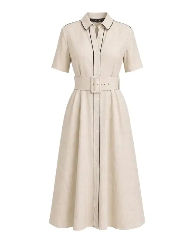 Toccin Jean Linen-Blend Belted A-Line Midi Shirtdress