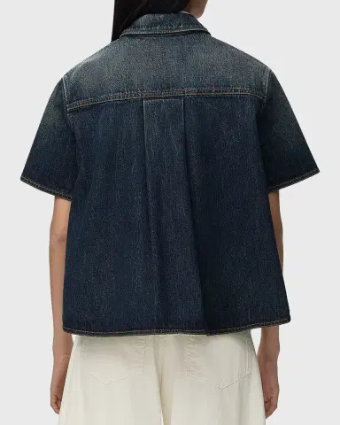 Loewe Short-Sleeve Denim Trapeze Button-Down Shirt | Thumbnail 3 Loewe Short-Sleeve Denim Trapeze Button-Down Shirt | Thumbnail 3