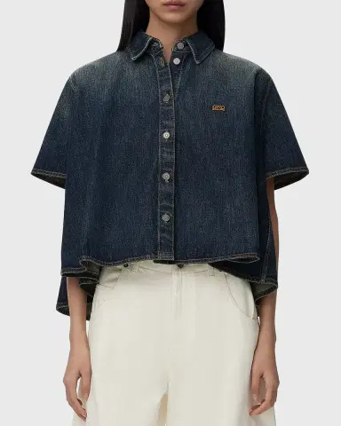 Loewe Short-Sleeve Denim Trapeze Button-Down Shirt | Thumbnail 4 Loewe Short-Sleeve Denim Trapeze Button-Down Shirt | Thumbnail 4