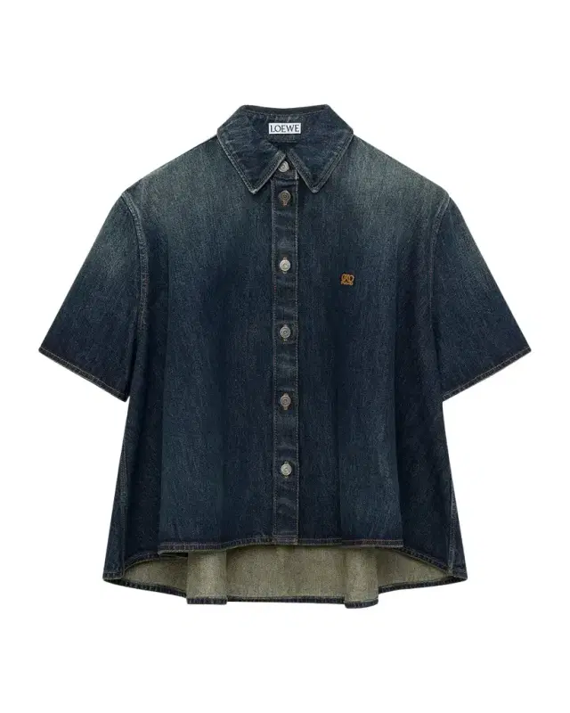 Loewe Short-Sleeve Denim Trapeze Button-Down Shirt