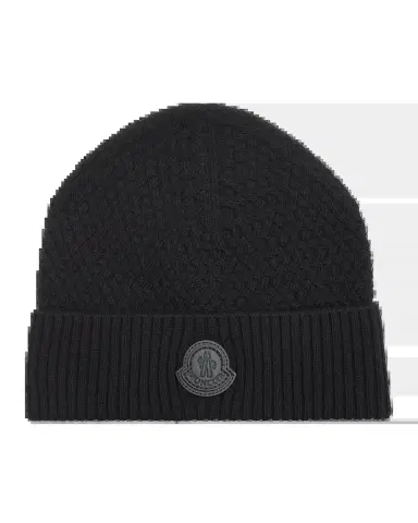 Moncler Men's Textured Knit Logo Beanie Hat | Thumbnail 2