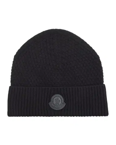 Moncler Men's Textured Knit Logo Beanie Hat | Thumbnail 1