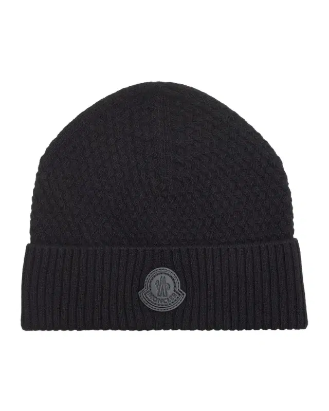 Moncler Men 's Textured Knit Logo Beanie Hat