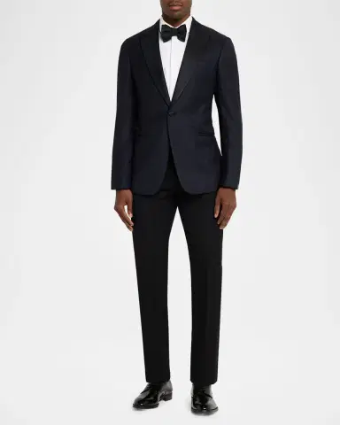 Giorgio Armani Men's Soft Jacquard Satin-Trim Single-Breasted Blazer | Thumbnail 2 Giorgio Armani Men's Soft Jacquard Satin-Trim Single-Breasted Blazer | Thumbnail 2