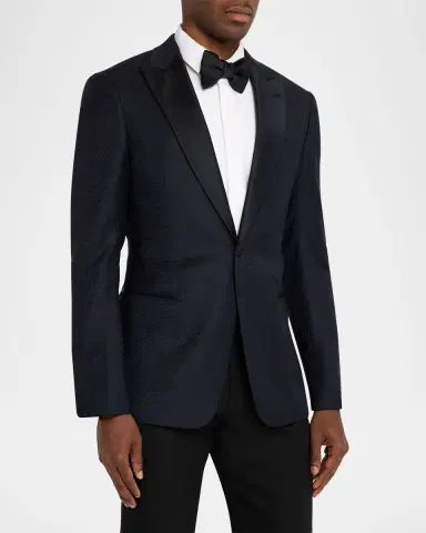 Giorgio Armani Men's Soft Jacquard Satin-Trim Single-Breasted Blazer | Thumbnail 4 Giorgio Armani Men's Soft Jacquard Satin-Trim Single-Breasted Blazer | Thumbnail 4