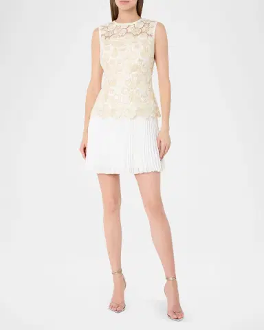 Milly Maggie Floral Embroidered Pleated Mini Dress | Thumbnail 2