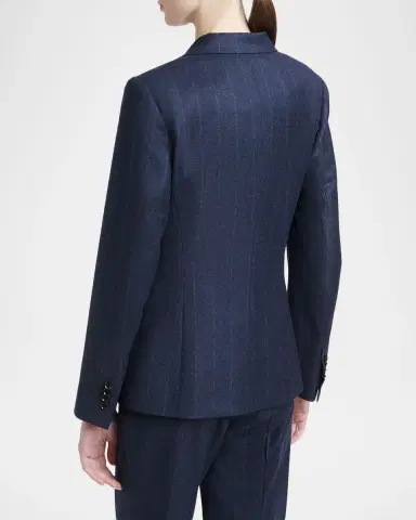 Kiton Pinstripe Wool-Cashmere Single-Breasted Jacket | Thumbnail 3