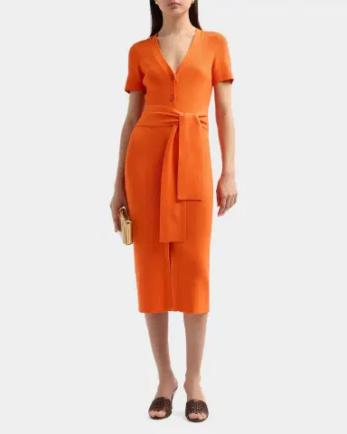 Toccin Agnes Ribbed Tie-Front Midi Dress | Thumbnail 2
