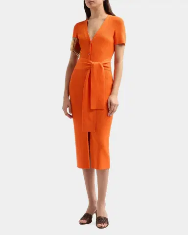 Toccin Agnes Ribbed Tie-Front Midi Dress | Thumbnail 4