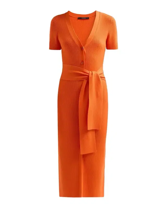 Toccin Agnes Ribbed Tie-Front Midi Dress
