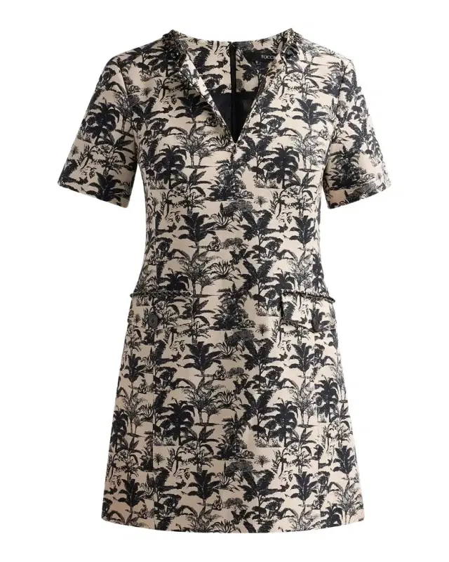 Toccin Blythe Embellished Palm Jacquard Mini Shift Dress