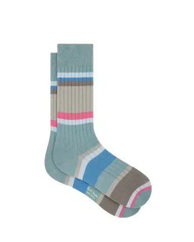 Paul Smith Men's Pool Ribbed Stripe Mid-Calf Socks | Thumbnail 3