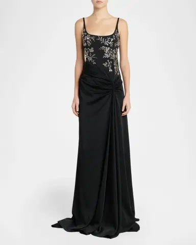 Alexander McQueen Floral Embroidered Crepe Gown | Thumbnail 2 Alexander McQueen Floral Embroidered Crepe Gown | Thumbnail 2