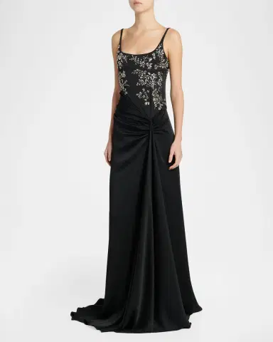 Alexander McQueen Floral Embroidered Crepe Gown | Thumbnail 4 Alexander McQueen Floral Embroidered Crepe Gown | Thumbnail 4