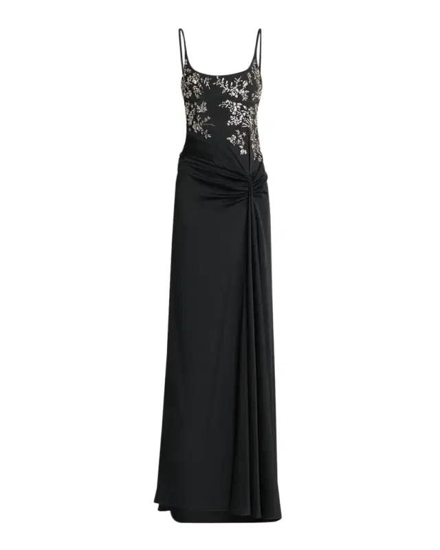 McQueen Floral Embroidered Crepe Gown