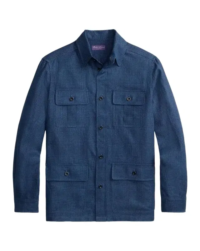Men's Linen-Blend Glen Check Overshirt