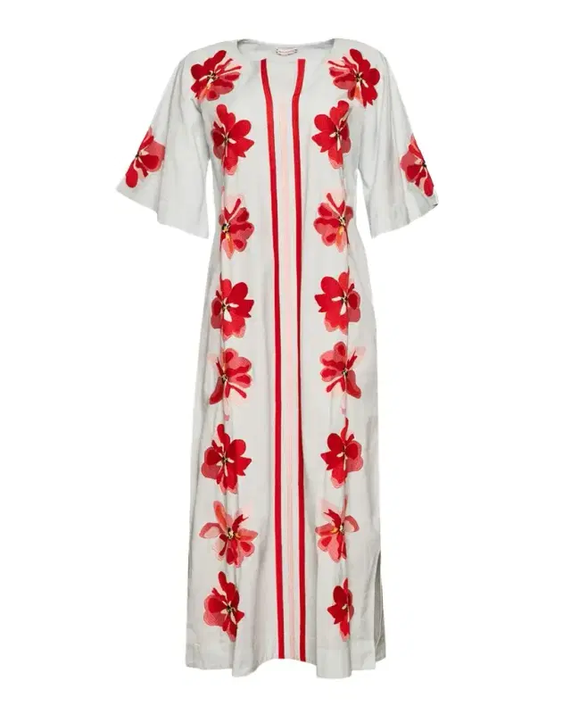 Frances Valentine Charming Floral-Embroidered Maxi Caftan