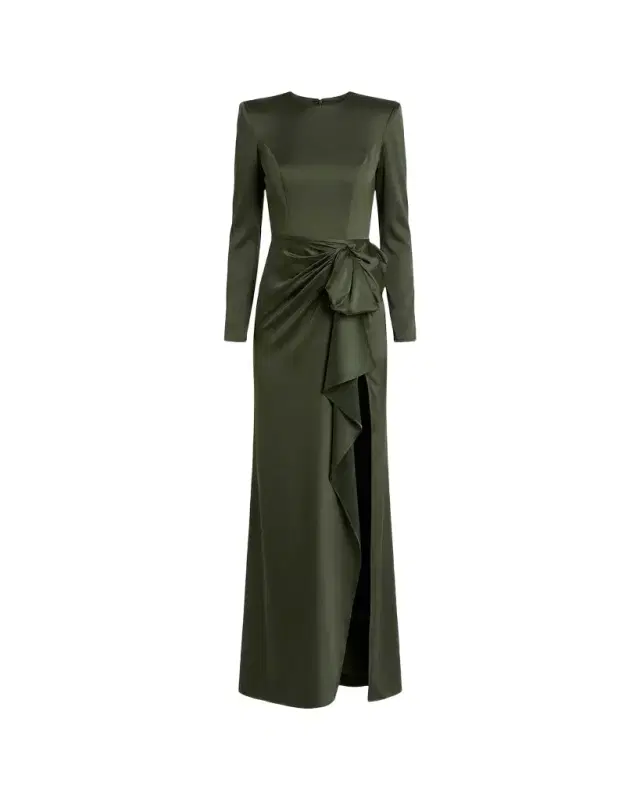 Mac Duggal Leena 1 Bow-Detailed Satin Column Gown