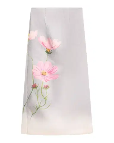 Oscar de la Renta Cosmos Flower-Print Satin Midi Skirt | Thumbnail 1