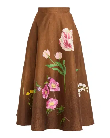 Oscar de la Renta Mixed Botanical Print Cotton Midi Skirt | Thumbnail 1 Oscar de la Renta Mixed Botanical Print Cotton Midi Skirt | Thumbnail 1